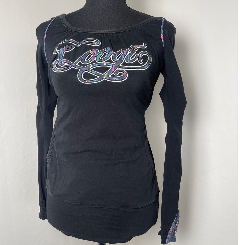 VTG Coogi Womens Rare Logo Street Wear Preppy Gorpcore Hoodie Sweater Black XS/S